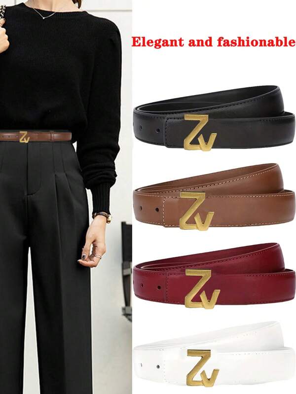 2 pezzi Elegante cintura da donna francese, abbinata a una fibbia vintage a forma di Z, design in metallo dorato, adatta per occasioni casual e formali