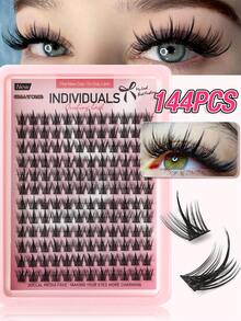 140/144片C型卷翘漫画风假睫毛簇，8-16毫米混合，柔软自然妆效，DIY单根假睫毛，易于使用且可重复使用，适合日常妆容 - C - 查看 8