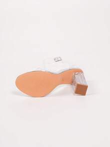 Sandalias de tacón alto con tira y punta abierta, de transparente y tacón grueso transparente, de estilo sexy y de moda para mujeres en verano - Plateado - Ver 7