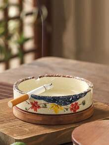 Ink Painting Ashtray, Ceramic Ashtray, Ashtray With Lid And Base, Anti Fly Ash Circular Ashtray, Thick And Easy To Clean, Japanese Mid To High End Ashtray, Retro Tea Room Ashtray, Creative Ashtray, Suitable For Home Living Rooms, Hotel Restaurants, And Tea Rooms - Multicolor - View 7