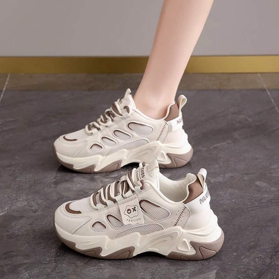 Women Wedge Sneakers - 卡其色網面 - 查看 1