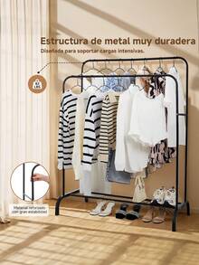 Perchero rack organizador doble para ropa armario closet multifunción hogar almacenamiento prendas soporte metálico resistente mueble dormitorio práctico organizador vestidor - Negro - Ver 5