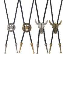 1 Stück verstellbare westliche Stierenkopf Halskette, amerikanisch-westlicher Cowboy Bolo Krawatte Kragen Charm, lässige Party Hochzeit Trauzeuge Unisex Leder Kordel Anhänger, tolle Geschenkidee für Herren Krawatte