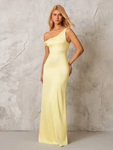 Cold Shoulder Ruched Trim Mermaid Hem Bodycon Elegant Formal Evening Gowns(Zipper,Sexy,Elastic Force) - Yellow - View 4