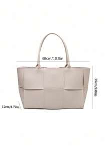 1 pieza Bolso de totora de negocios casual de moda, de unicolor, con trenza de PU, con juego de monedero, con asas dobles, bolso de hombro con imán para mujer, para estudiantes universitarios, para negocios/viajes/compras/regalo del día del maestro