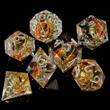 Magic Golden Ring Dice Set Sharp Edge Resin Dice With Case, Pink Flower Lord D And D Dice For Use With D&D RPG Role Playing Games, Polyhedral Dice Set D20 D10 D8 D6