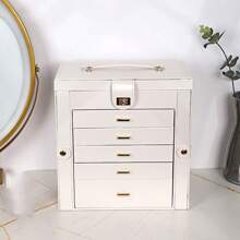 Caja de joyería de gran capacidad y multicapa de PU, organizador de tocador multifuncional, adecuado para collares, aretes, anillos, pulseras, relojes, lápices labiales, almacenamiento de cosméticos diarios, bolsa de viaje para joyas, esenciales de viaje, accesorios de viaje, bolsa de viaje, vacaciones, regreso a la escuela, cosas de la escuela, caja de joyas, organizador de joyas