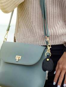 Luxury Faux Leather Keychain Case, Litchi Texture Key Protector Cover, Oval-Shaped, With Edge Paint Detail, For Wedding, Bridal Shower, Birthday, Bar/Bat, Tailgating, Christmas, Halloween, Easter, Thanksgiving, Valentine's Day - Multicolor - View 5