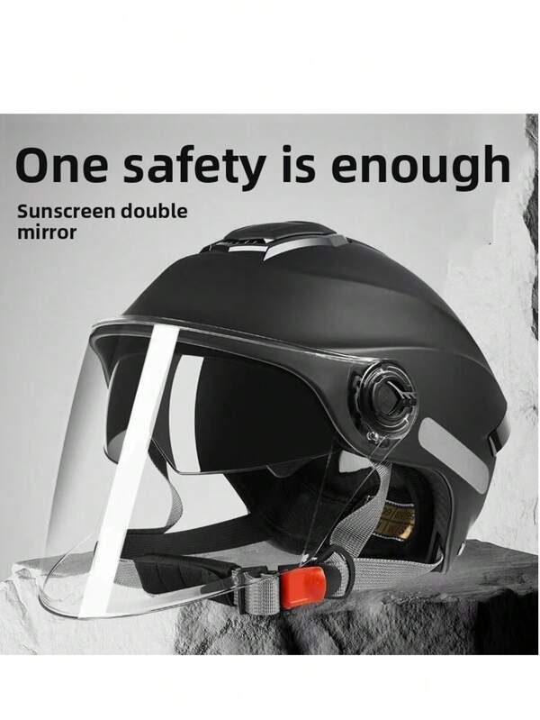 Elektrischer Motorradhelm für Outdoor für Damen und Herren, Sommerschutz vor Sonne, atmungsaktiv, Halbhelm mit Doppellinse, robust, Ganzjahres-Universalsicherheitshelm. Die Charge kann variieren, es werden 2 zufällige Stile verschickt, aber das Material ist dasselbe.