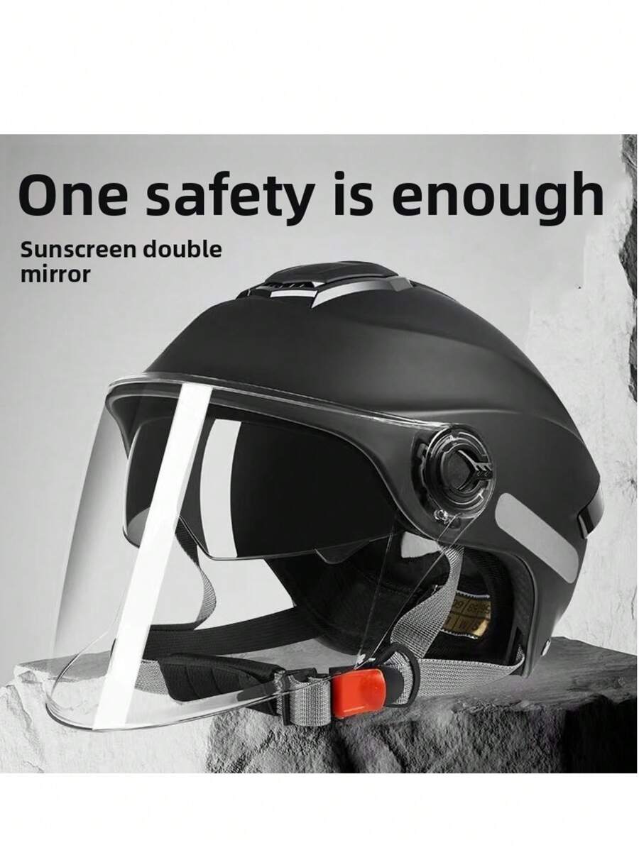 خوذة دراجة نارية كهربائية للرجال والنساء للاستخدام الخارجي، حماية من الشمص الصيفية، قابلة للتنفس، ذات عدسة مزدوجة نصف خوذة، قوية، خوذة أمان عالمية لجميع المواسم. قد تختلف الدفعة، سيتم شحن نمطين عشوائيين، لكن المادة واحدة.