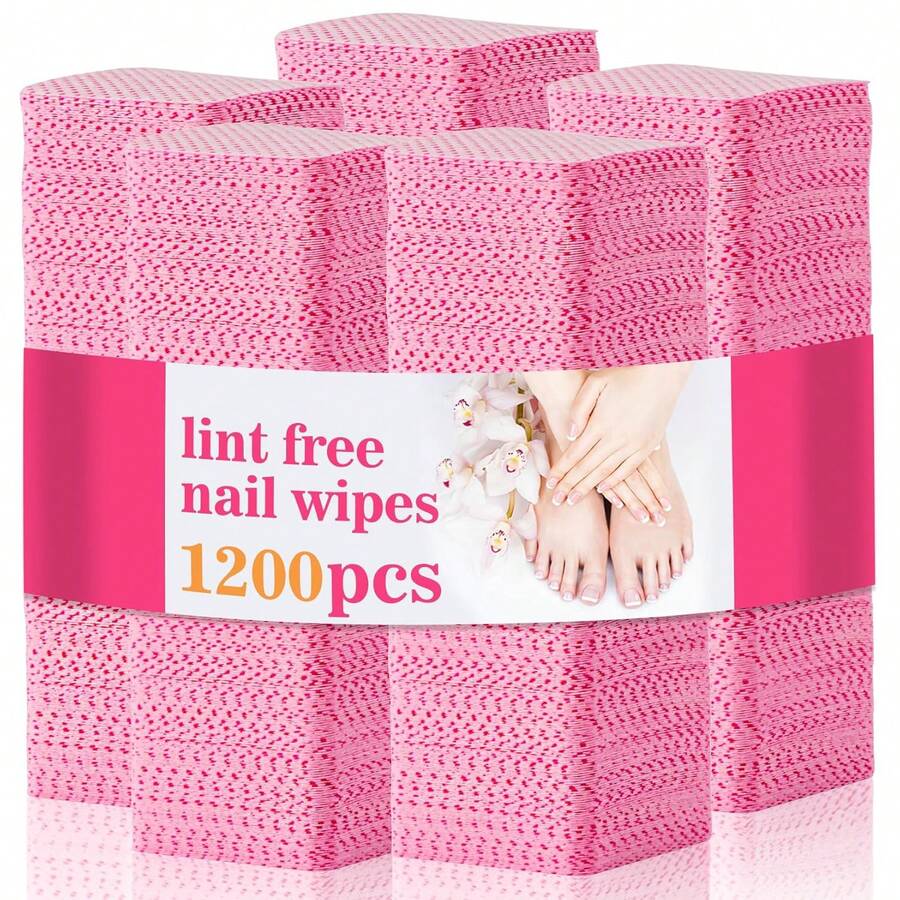 1200pcs Unisex Lint-Free Heart Shaped Makeup Remover Pads, Nail Polish Remover Pads, Soft Non-Woven Acetone Nail Polish Remover Wipes, Lint-Free Gel Nail Wipes, Waterless Nail Care & Extension Lashes Daily Beauty Cleansing - Hồng - Xem 1