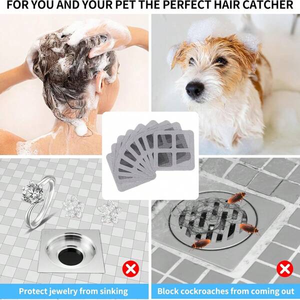 10/20 paquets de couvre-drain jetables pour cheveux. Filtre de douche autoadhésif carré pour drain de sol de salle de bain, baignoire, égout. 10 x 10 cm