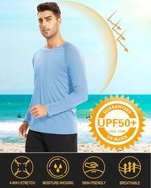 Men's Long Sleeve Shirts UPF 50+ UV Sun Protection Athletic Shirts For Hiking Running Workout Rash Guard-2025 - Blue - View 2