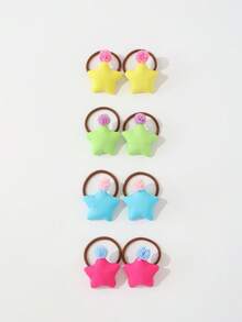 8pcs/Set Adorable Multicolor Dopamine-Themed Hair Scrunchies For Girls, Solid Color Padded Starfish Design Elastic Hair Ties, Gentle On Hair