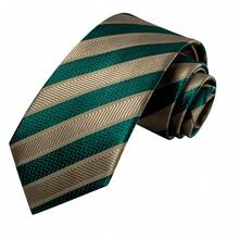Olive Golden Striped 3pc/Set Mens Tie Hanky Cufflinks Necktie Set Formal Party Prom Dinner Ideal Gift Wedding Office - 橄欖綠 - 查看 4