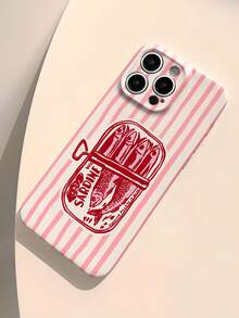1 pieza Funda rígida de material PC con diseño de pintura de caricatura simple, patrón de sardina rayado perforado y acabado brillante, compatible con iPhone 11/12/13/14/15/16 Pro Max, resistente al agua, a los golpes y a los arañazos - Multicolor - Ver 3