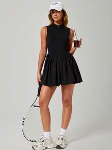 MASKERT Women's Sports Tennis Dress, Golf Dress, Yoga Outfit, Outdoor Sportswear, Casual Commuter Dress, Comfortable & Skin-Friendly - Black - View 8