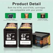 67XL HP Printer Ink Replacement For HP Ink 67 For HP 67 Ink Cartridges Black Color Combo Pack Compatible With DeskJet 2755e Ink Cartridges 2700e 2855e 4155e Envy 6055 6455e Printer 67XL Ink