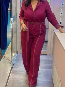 Women's Jumpsuit Formal Long Sleeve Simple Tailoring With Belt Pocket Button Birthday Party Daily