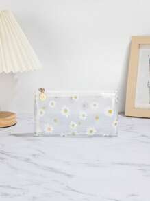 简约时尚白色花卉印花钱包透明零钱包女士小钱包迷你钱包钱包零钱包腕带钱包 - 白色 - 查看 3