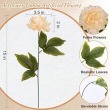 2025new10 Pcs Artificial Silk Dahlia Bouquet With Long Stem 15 Champagne Fake Flower Floral Arrangements Wedding Bridal Bouquet For Autumn Thanksgiving Festival Table Centerpieces Home Decor - Rượu sâm banh - Xem 2