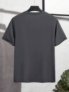 Manfinity Homme Camiseta casual de ajuste entallado con cuello redondo y manga corta con estampado de letra para hombre - Gris - Ver 3