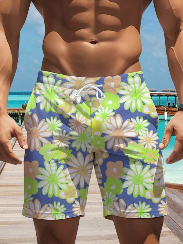 Men's Hawaiian Style 3D Print Casual Beach Shorts - Quick Dry, Drawstring Waist, Perfect For Summer Outings