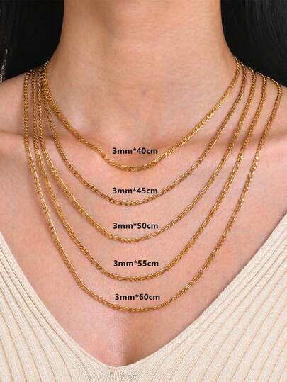 1pc Stainless Steel Waterproof Non-Fading Figaro Chain Necklace, Suitable For Men And Women Everyday Wear