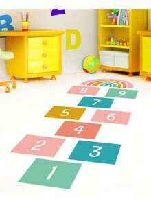 1pc Kiddie Cartoon Hopscotch Number Floor Decal, Creative Fun Number Floor Decor For Children Room & Kindergarten - Multicolor - View 3