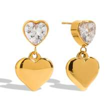 Uworld 闪亮方晶锆石白色锆石耳钉 18K 镀金不锈钢优雅精致日常珠宝礼物 - 金黃色 - 查看 9