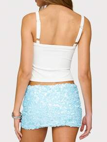 Women Y2k Sequin Mini Skirt Low Rise Glitter Music Festival Night Going Out Rave Party Bodycon Short Skirt - 藍色 - 查看 4