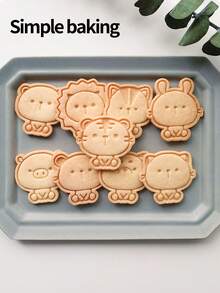 1 件卡通动物图案饼干模具，亲子糖霜饼干工具，开学季便当用品，可爱小动物图案（小猪、小老鼠、小熊、小松鼠、小兔子、小老虎、小猫、小柴犬、小狮子）饼干印章，一个饼干切刀，一个甜点模具。饼干角色。厨房糕点制作工具 - 白色 - 查看 6