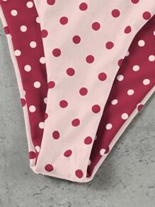 Valentine's Day Sexy Polka Dot Print 3-Piece Women's Halter Bikini Swimsuit - Multicolor - View 4