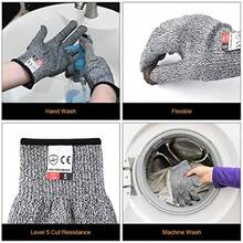 1双灰色成人防割手套，五级防护，适用于厨房，可机洗，舒适灵活，轻便，双手均可佩戴。防割玻璃手套，防刮，适用于切肉、剥牡蛎、切鱼片等厨房工作，以及切割、园艺、木雕、清洁、组装和维护等。保护娇嫩肌肤免受刮擦。