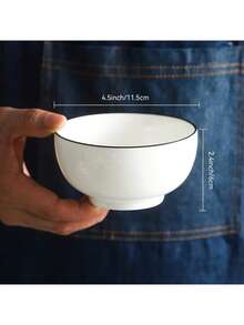 4pcs Set Black Rimmed White Ceramic Bowls, 4.5 Inch Straight Wall Bowls, European Style Ceramic Bowls, Creative Dinnerware Set, Simple Soup & Rice Bowls