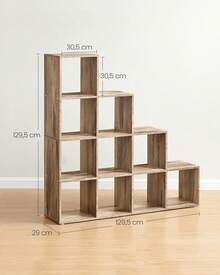 Libreria a 10 Cubi, Scaffale con Scomparti Aperti, Organizzatore per Decorazioni, Cernici per Foto, Piante, Soggiorno Camera da Letto Studio, 29 x 129,5 x 129,5 cm, Marrone Cammello - Castano - Visualizzare 7