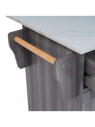 Kitchen Isl Sideboard Marble Effect Worktop, Extendable Tabletop Storage Space, Serving Trolley Wheels Drawers, Ideal Dining Room view 7