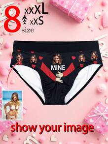Customized Men's Boxer With Funny Faces, Customized Pictures,Novel Couple Underwear, Girlfriend Or Wife Printed Triangle Underwear, Men's Photos, Exclusive Gift For Boyfriend Customization,Valentine's Day Gift 1pc - Black - View 1