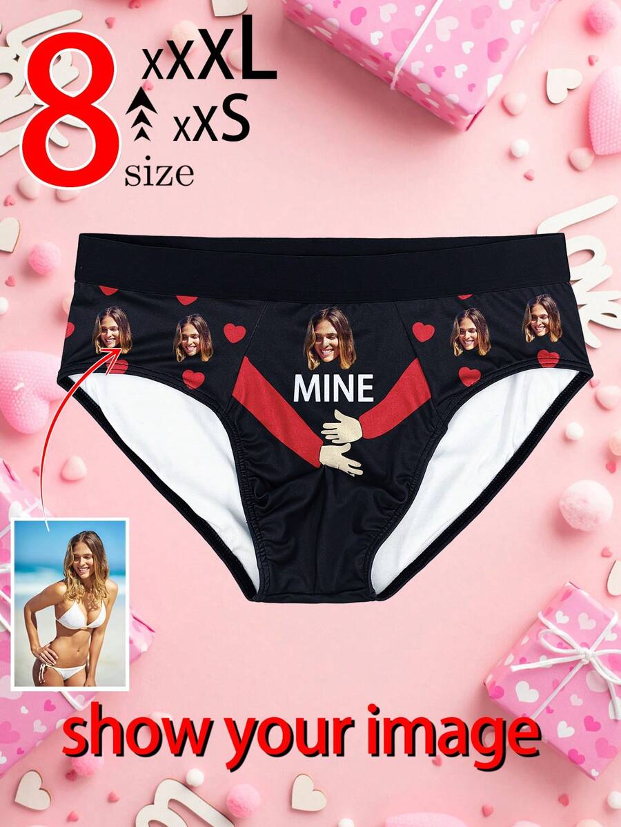 Customized Men's Boxer With Funny Faces, Customized Pictures,Novel Couple Underwear, Girlfriend Or Wife Printed Triangle Underwear, Men's Photos, Exclusive Gift For Boyfriend Customization,Valentine's Day Gift 1pc - Black - View 1