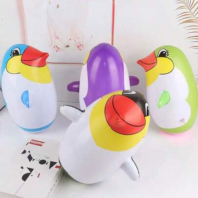 بطريق قابل للنفخ بألوان عشوائية، لعبة قابلة للنفخ من البي في سي، بالون بطريق مضحك، يخفف من التوتر