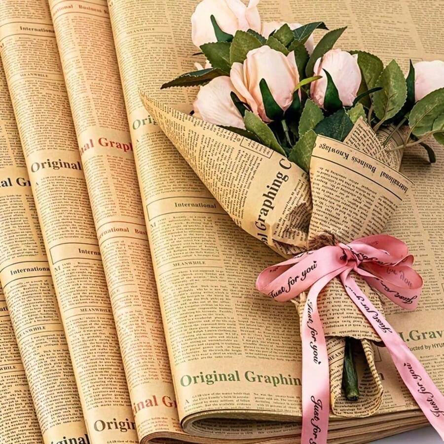 10 Sheets Vintage Nostalgic English Newspaper Kraft Paper, English Newspaper, Gift Bouquet Wrapping Paper