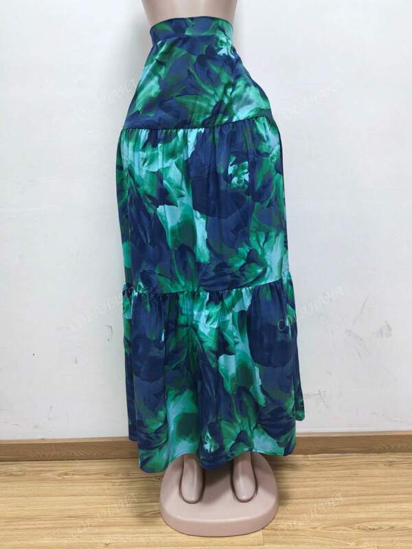 Women's Tie-Dye Flounced Hem Long A-Line Skirt, Maxi Skirt, Vacations, Beach
