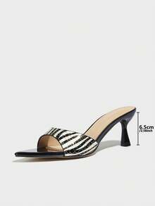Women's Stiletto Heels Mules Sandals, Sexy Cinched Waist Wide Vamp Passionate Zebra Print Pointed Toe Graceful Kitten Heel Electroplated Silver High Heels, Fashion Night Party Runway Casual Indoors Outdoor Travel Avant-Garde Slippers Glossy Mysterious Luxurious Black High Heels - Black Zebra Print - View 9