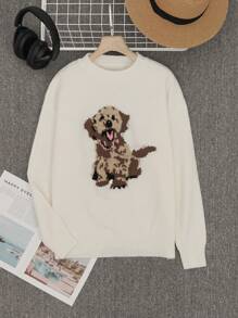 Buzzelle 秋季女装奶油色狗狗图案毛衣，适合校园、返校节等场合，可爱上衣，Y2K风格街头风，复古富家女装，教师装，冬季女装 - 彩色 - 查看 5