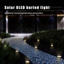 1/4/8/12 件迷你太阳能 8LED 地埋灯，户外不锈钢太阳能地面灯，庭院、花园、人行道、车道太阳能路径灯，太阳能景观照明，太阳能供电，无需外部电源，适合户外使用 - 彩色 - 查看 7