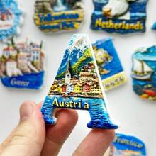 1pc Resin Refrigerator Magnet, Poland, Austria, Czech Landmarks Of Krakow, Hallstatt, Prague, Travel Souvenir, Home Decor Magnets For Bedroom, Kitchen, Wall, Creative Gift