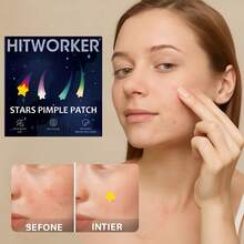 60片装 HITWORKER 星形水胶体贴片 - 温和无刺激，无酒精无香精，适合日夜痘痘贴，适合所有浅肤色，配有便携式镜片盒，面部痘痘贴