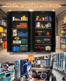 Studyset Metal Storage Cabinet 72" H With Wheels,Garage Storage Cabinet With 2 Doors And 4 Adjustable Shelves,Steel Tool Cabinet With Lock And Lockable Rolling,Storage Organization For Home,Garage,Office - Black - View 6