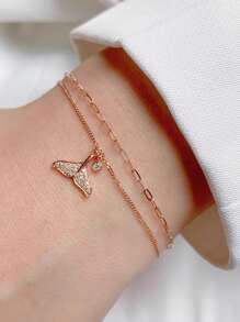 1 件 925 纯银美人鱼尾锆石吊坠优雅双层手链或脚链，适合女性日常佩戴、节日、派对礼物、珠宝