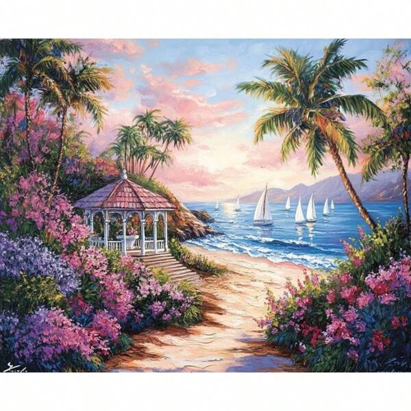1 pezzo Pittura acrilica per numero, arte spiaggia con onda, regalo unico, pittura paesaggistica fai da te per numero, decorazione murale dipinta a mano, 40x50cm/16x20 pollici